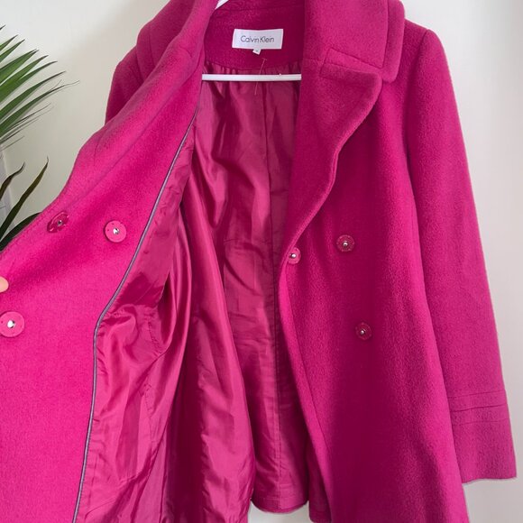 CALVIN KLEIN fuchsia lined belted coat/exc condition/60% wool/lined/6 - Picture 6 of 10